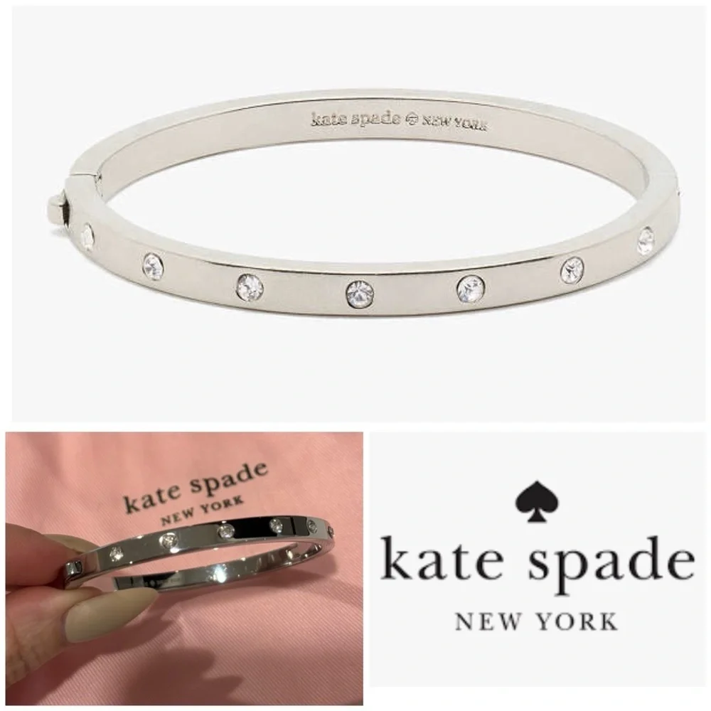 Kate Spade Set in Stone Hinged Silver Bangle - Picture 1 of 8